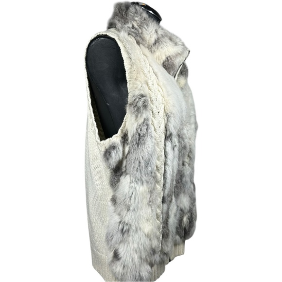 Christopher Banks Ivory Cable Knit Sweater Vest Size 1X Rabbit Fur Full Zipper - Picture 2 of 14